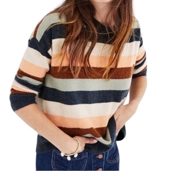 Madewell Tops - Madewell Pullover Sweater in Elmwood Stripe Orange Blue Size Small Alpaca Wool